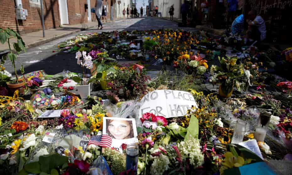 A memorial to Heather Heyer, who was killed in a car attack. The suspect was found guilty and sentenced to life in prison.