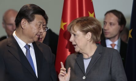 Xi Jinping and Angela Merkel at the chancellery in Berlin in 2014