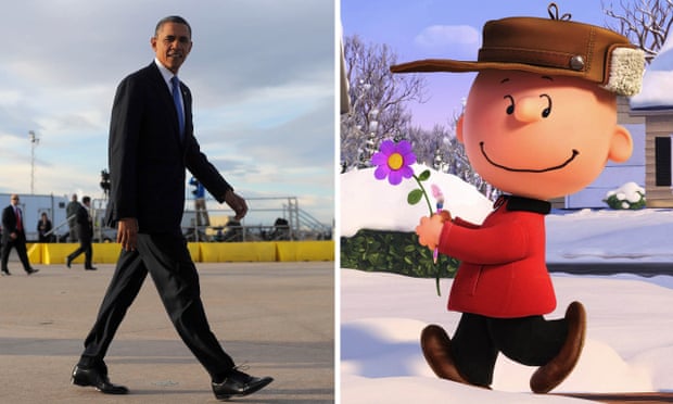 Composite: President Barack Obama, left, and Charlie Brown in The Peanuts Movie