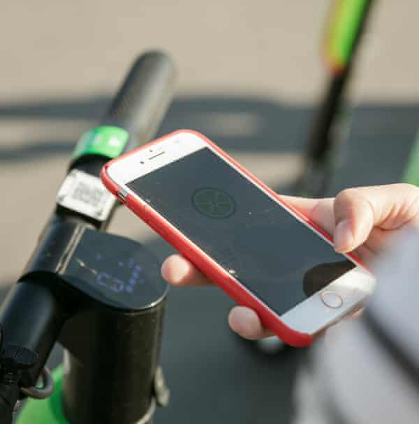 The scooters are controlled with a mobile phone app.