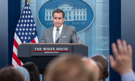 National Security Communications Adviser John Kirby takes questions during the daily briefing in the White House.