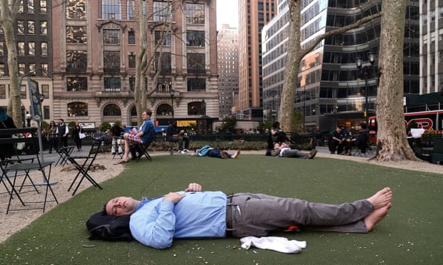 A man takes a nap as New York experiences record temperatures in March. ‘We appear uninterested in the environmental changes happening right in front of our eyes,’ says James Dyke.