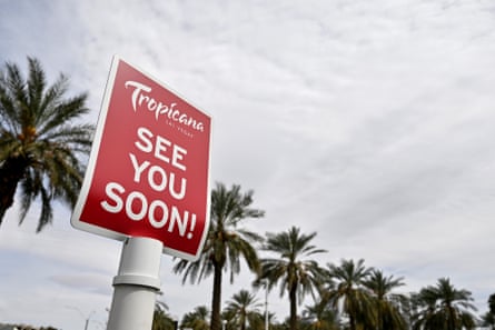 a sign reads “Tropicana see you soon”