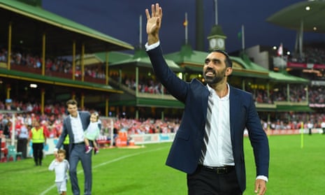 Sydney Swans AFL champion Adam Goodes thanks his local fans during during a lap of honour at the Sydney Cricket Ground.