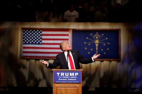 Donald Trump speaks at a campaign event at the Palladium in Carmel, Indiana.