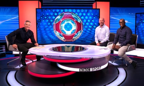 Gary Lineker, Alan Shearer and Ian Wright film an episode of Match of the Day.