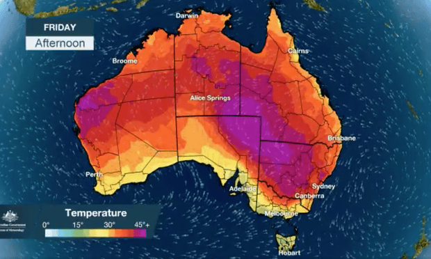 The weather forecast for the fifth day of Australia's record-breaking extreme heatwave