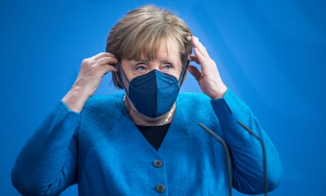 German chancellor Angela Merkel after speaking to the media following a virtual meeting of the European Council.