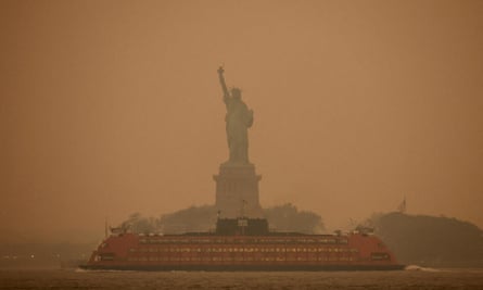 The Statue of Liberty covered in haze and smoke 