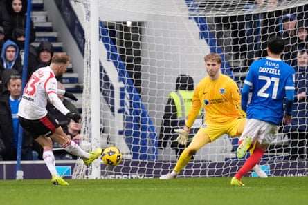 Southampton’s Léo Scienza opens the scoring at Portsmouth