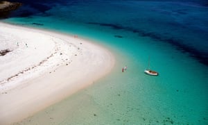 boat landing on white sands,, Samson Island, United Kingdom