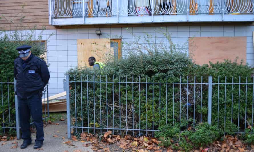 Balakrishnan’s flat being boarded up in November 2013.