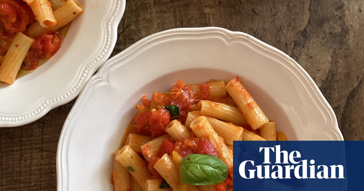 Rachel Roddy’s recipe for pasta with red peppers and anchovies or goat’s cheese
