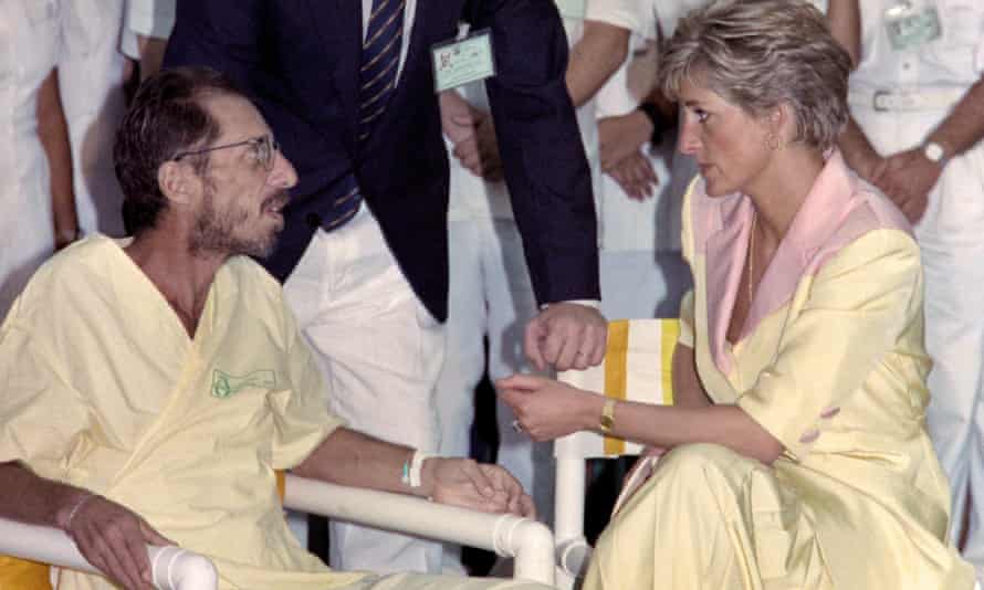 Diana, Princess of Wales, in April 1991 talking with a man infected with the Aids virus during a visit to a hospital in Rio de Janeiro