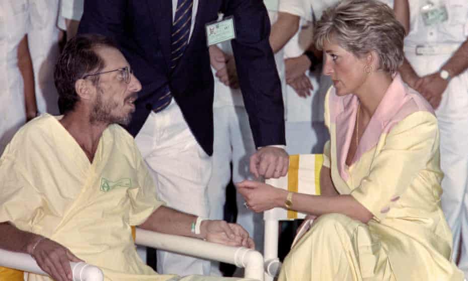 Princess Diana meeting a man infected with the Aids virus, during a visit to a hospital in Rio de Janeiro in 1991