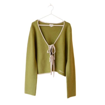 tbco. Merino Wool Tie Cardigan Green