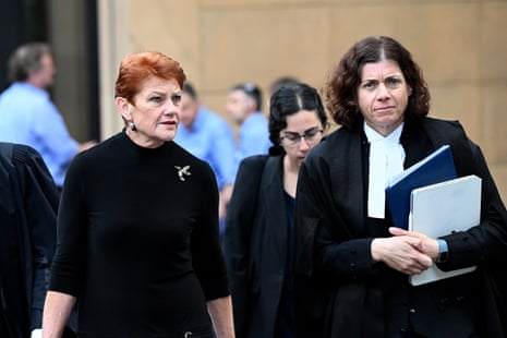 Pauline Hanson outside the federal court in Sydney