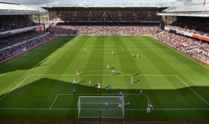 The view from the clock end at Highbury as Arsenal score the opening goal in their 3-1 win over Sunderland in October 2002