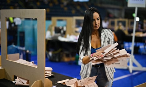 Counting staff continue for a second day at the Glasgow counting centre in the Emirates Arena.