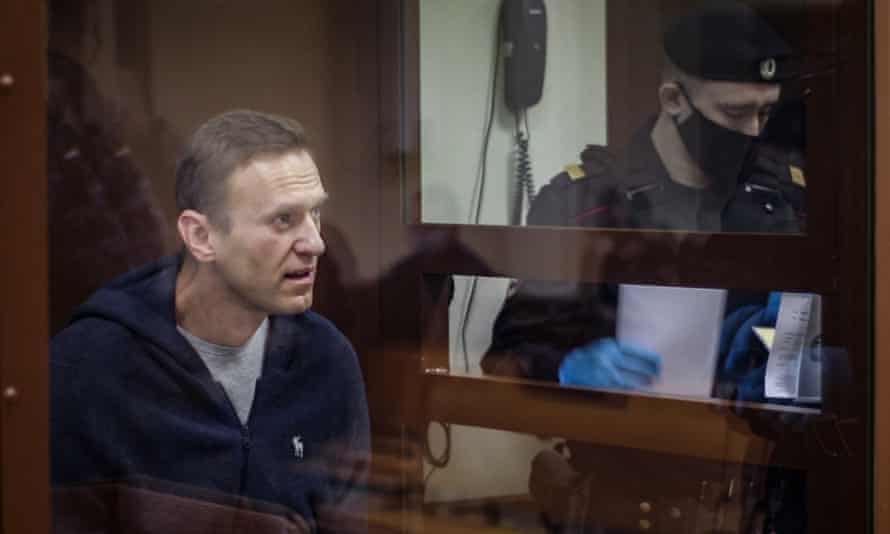 Alexei Navalny during a court hearing in Moscow