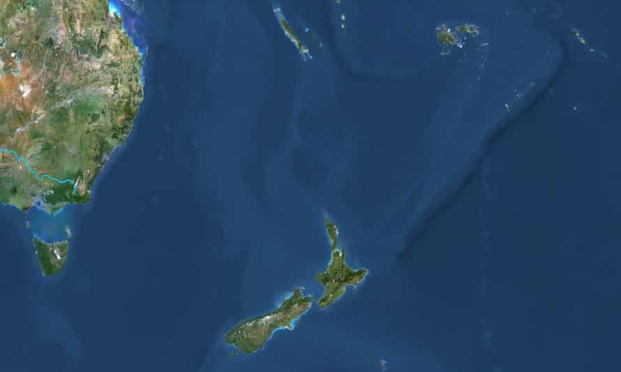 A satellite image of the southern Pacific. The earthquake hit an area near New Caledonia and has prompted a tsunami warning in New Zealand and other parts of the region.