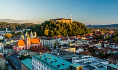 View of Ljubljana Castle seen from Nebotičnik “skyscraper”.