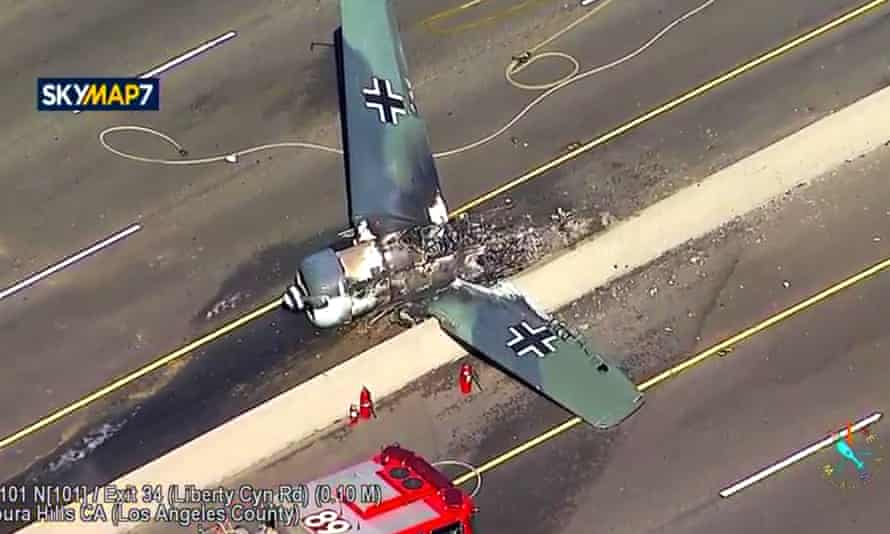 Mock German Fighter Plane Crashes On California Freeway California The Guardian