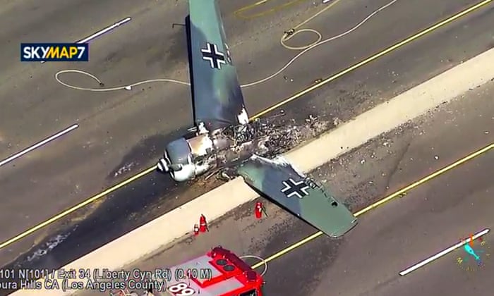 Mock German Fighter Plane Crashes On California Freeway Us News The Guardian