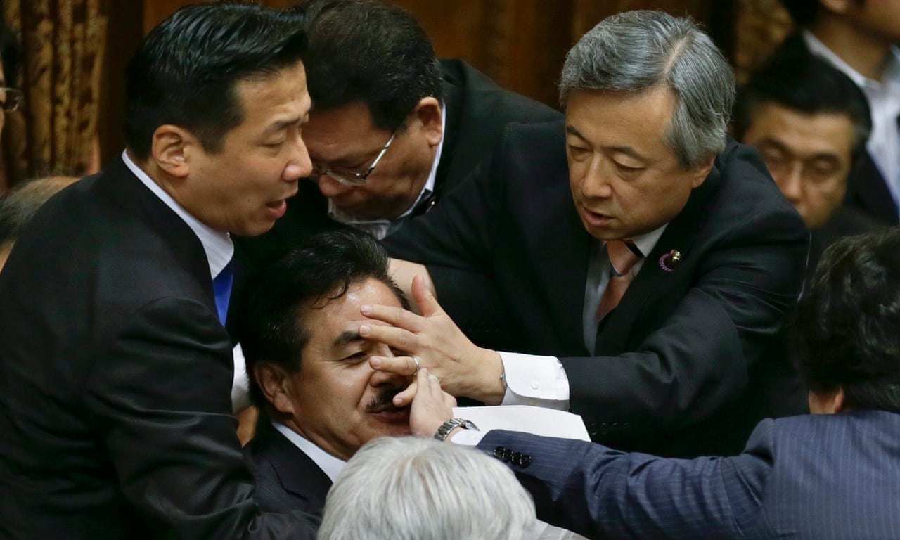 Brawl In Japanese Parliament Over Controversial Security Bill Video World News The Guardian