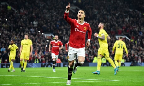 Cristiano Ronaldo celebrates after doubling Manchester United’s lead.