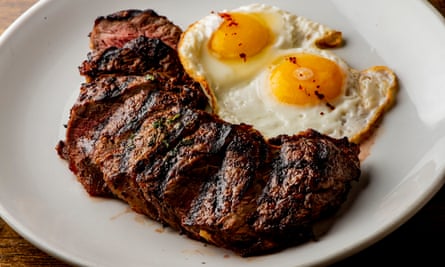 Steak and eggs.