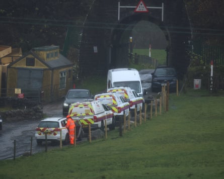 Network Rail vehicles near the site of the derailment near Shap in Cumbria