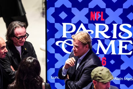 Paris Saint-Germain marketing director Fabien Allègre (left) and NFL Europe and Asia-Pacific chief Brett Gosper attend a press conference in Paris on Monday ahead of the NFL’s first regular-season game in France.