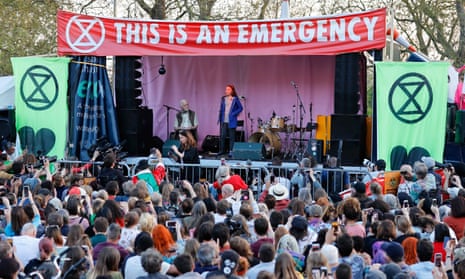 Greta Thunberg addressed protesters at the Marble Arch site on Sunday evening.
