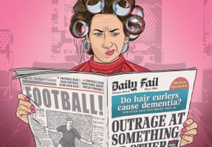 Illustration of a woman reading the Daily Fail with curlers in her hair