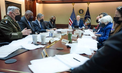 Joe Biden and his national security council meet at the White House on Thursday.