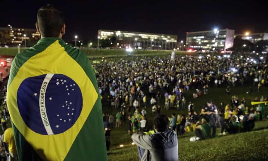 Demonstrators gather to protest against the government of Brazil at the congress building in Brasília.