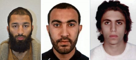 Headshots of the 2017 London Bridge attack terrorists (from left) Khuram Butt, Rachid Redouane and Youssef Zaghba