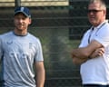 England captain Jos Buttler with ECB chief executive Richard Gould in Bangladesh in February 2023