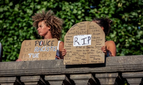 Placards against police violence seen during the fourth day of protests following the death of 17-year-old Nahel by police in Nanterre, on the outskirts of Paris.