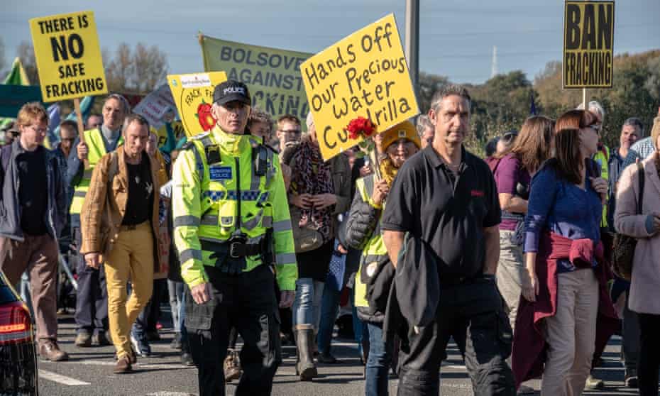 Protesters at Little Plumpton last year demonstrating against the decision to resume fracking at the Cuadrilla site at Preston New Road