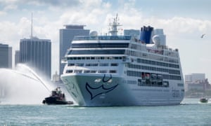 The cruise ship Adonia, carrying 704 people, heads to Cuba from Miami’s port.
