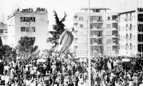 Enver Hoxha’s statue in Tirana is toppled, 1991.
