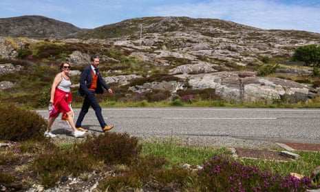Torcuil Crichton, the Scottish Labour candidate for Na h-Eileanan an Iar, campaigns with his sister Ishbel MacLennan in the Outer Hebrides, Harris.