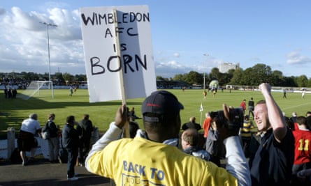 AFC Wimbledon fans watch their team in 2002, the year of its formation.