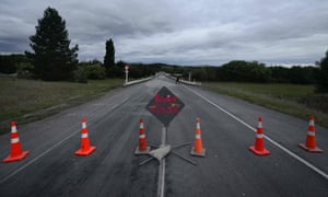 The closed bridge on the approach to Waiau, which suffered severe damage in the earthquake.