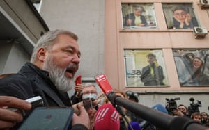 Dmitry Muratov, editor-in-chief of Novaya Gazeta, and a victor of the 2021 Nobel Peace Prize, speaks with journalists successful Moscow
