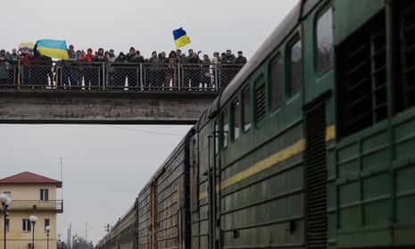 The first train seen arriving in Kherson.