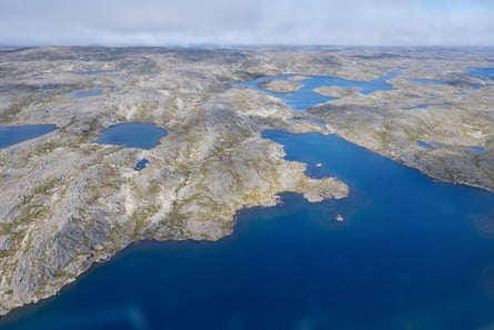An aerial view showing the intricate coastline of Ungava Bay, Pointe Quebec-Labrador, Nunavik.