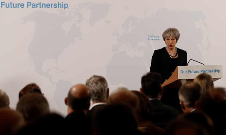 British prime minister Theresa May giving a speech on Brexit at Mansion House in London on 2 March 2018